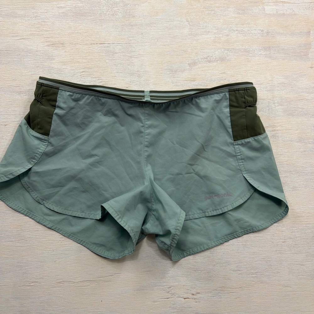 Patagonia Shorts Strider Running Rear Zip Pocket Green Womens Size S
